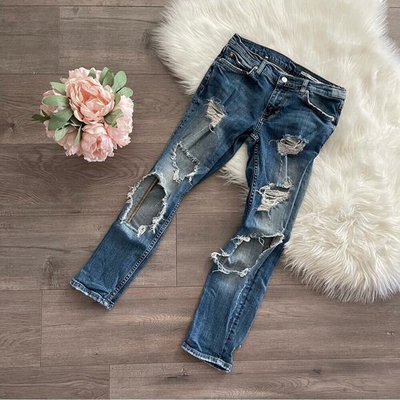 Zara Mid Rise Ripped Distressed Thrashed Denim Cigarette Jeans - Picture 5 of 9